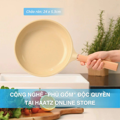 Chảo Phủ Gốm Chống Dính Haatz - Made In Korea Size 24cm -  9 Lớp Đúc Nguyên Khối - Bảo Hành 2 Năm