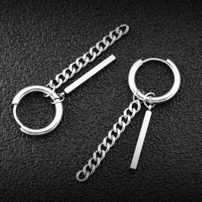 Bông tai nam nữ phong cách xích dài phối thanh titan ngắn