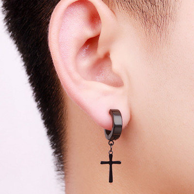 Bông tai kẹp thánh giá tòn ten BT380, Khuyên tai thánh giá kẹp thời trang unisex - Màu đen