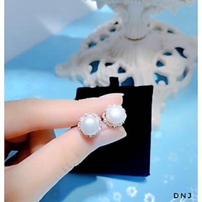 Bông tai bạc nụ trai chốt ren xoáy chất liệu bạc s925 MS0650