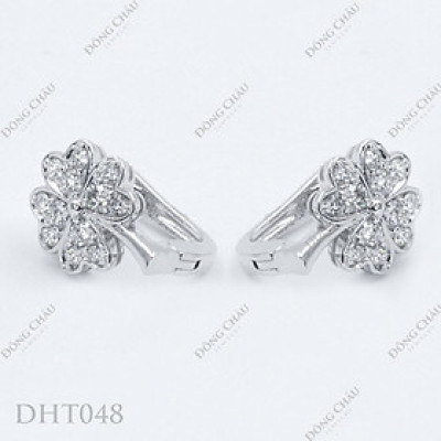 Hoa tai kim cương dạng khoen bật cỏ 4 lá - DHT048