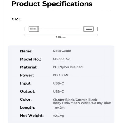 Cáp sạc nhanh Type C to Type C 100W Baseus Dynamic 4 Fast Charging Data Cable - Hàng chính hãng
