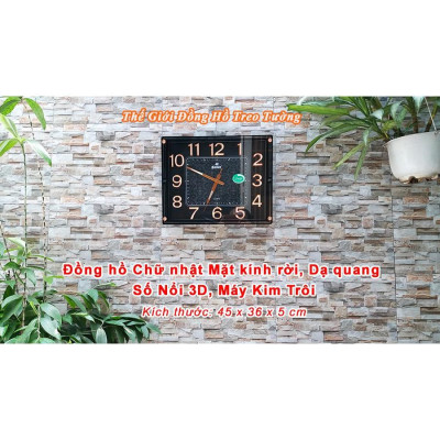 Đồng Hồ Eastar Chữ nhật Mặt Kính Nổi 3D Có Dạ Quang, Kim trôi (Mặt Đen)