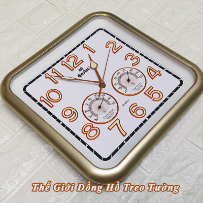 Đồng Hồ Treo Tường EASTAR Cao Cấp Có DẠ QUANG Và NHIỆT ẨM KẾ CƠ (Không Dùng Pin) - Máy Kim Trôi - SỐ NỔI 3D - Hình Vuông Mặt Trắng - Tặng Pin Maxell