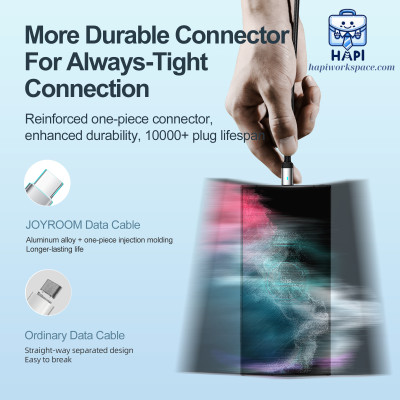 Cáp sạc bọc dù C to C hàng chính hãng Joyroom 100W, đèn tín hiệu, đầu kim loại