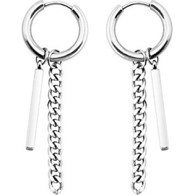 Bông tai nam nữ phong cách xích dài phối thanh titan ngắn