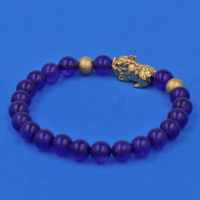 Chuỗi đeo tay Thạch Anh Tím 6 ly cẩn Tỳ Hưu inox vàng VTAITHHBV6 - hợp mệnh Hỏa, mệnh Thổ