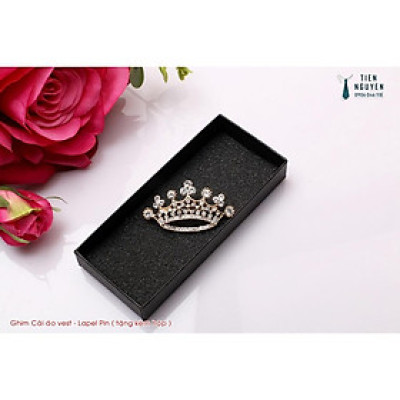 Ghim cài áo vest - ghim Vương miện đính đá cao cấp tặng kèm hộp