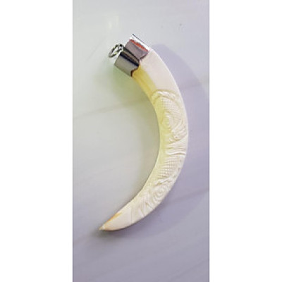 Mặt dây chuyền Nam Nanh Chạm Rồng Giả Ngà hay gọi Xương mỹ nghệ màu trắng Mặt dây chạm hình rồng đã bọc khoen inox Nam đeo với sợi dây chuyền của mình đẹp ạ