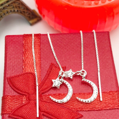  Hoa Tai Bạc Hiểu Minh HT291 Trăng Sao Mảnh Mai 