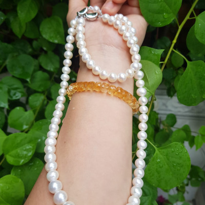 Bộ Trang Sức Ngọc Trai Trắng Bóng đẹp lắm ạ  Size hạt 8mm có khoen đẹp  Combo gồm cả vòng và Dây đeo cổ đẹp sang món quà ý nghĩa luôn ạ