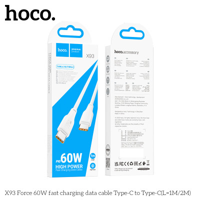 Cáp Sạc Nhanh Dành Cho Hoco X93 Force 60W Type-C Đến Type-C Dây Dài 2M Hàng Chính Hãng
