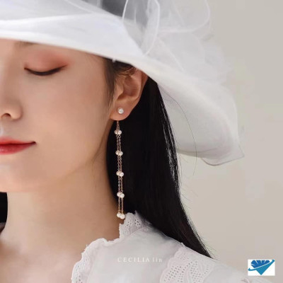 Bông tai bạc tua trai dài chất liệu bằng bạc MS0902