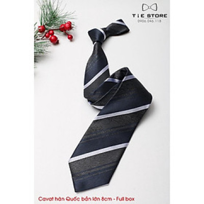 Cavat 8cm bản lớn Hàn Quốc cao cấp, kẻ chéo - Tặng kèm hộp Full box