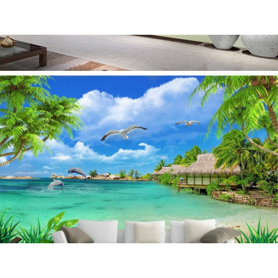 Tranh dán tường 3d tranh trang trí cảnh biển 3d BINBIN DD78 ,tranh tích hợp sẵn keo, dễ dán(Có in theo yêu cầu)