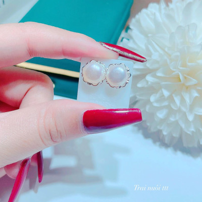 Bông tai bạc nụ trai chốt ren xoáy chất liệu bạc s925 MS0650