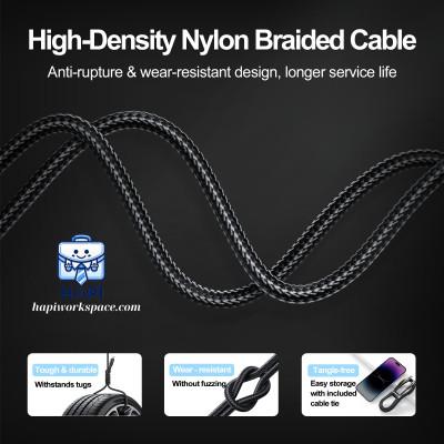 Cáp sạc bọc dù C to C hàng chính hãng Joyroom 100W, đèn tín hiệu, đầu kim loại