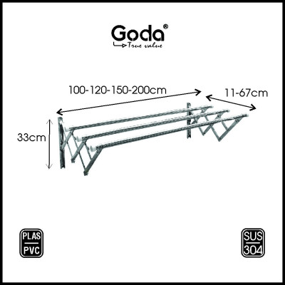 Giàn phơi xếp ống 22mm inox 304 thông minh cao cấp Goda loại 1 mét GD-141b