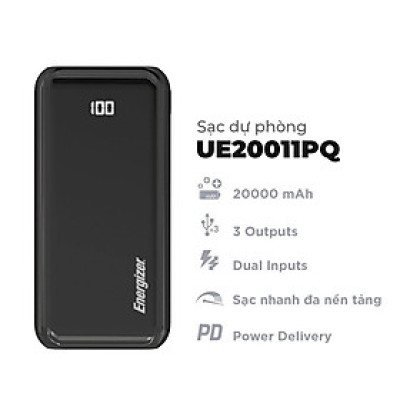 Pin dự phòng Energizer UE20011PQ 20000mAh | Hàng Chính Hãng