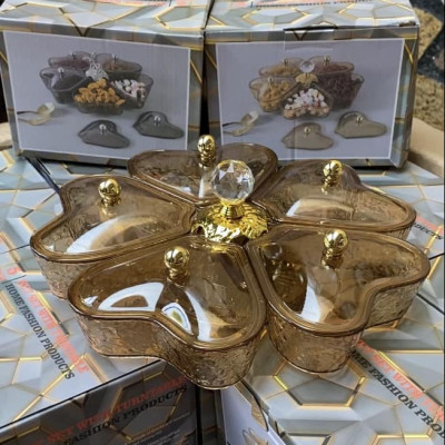 Khay đựng mứt bánh kẹo xoay 5 ngăn hình trái tim, khay đựng trái cây sang trọng