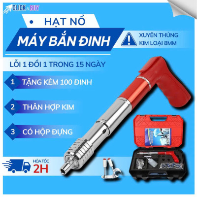 Máy Bắn Đinh Hạt Nổ Xuyên Bê Tông – Tặng 100 Đinh & Hộp Phụ Kiện, Vỏ Thép Trắng Siêu Bền