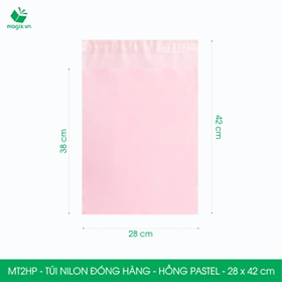 MT2HP - 28x42 cm  - Túi nilon gói hàng - 100 túi niêm phong đóng hàng màu hồng pastel