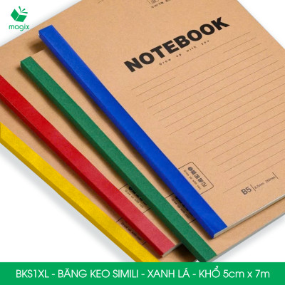 BKS1XL - 6 cuộn băng keo Simili khổ 5cm x 7m - Xanh lá - Băng dính dán gáy sách, đóng cuốn