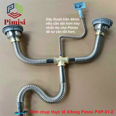 Xi Phông Chậu Rửa Bát 2 Hố Pimisi PXP-31-2 Inox Cao Cấp Kiểu Chun Uốn - Kim Loại Bẻ Cong Được, Thoát Nước Nhanh, Dùng Để Xả Thải Nước Bồn Rửa Chén 2 Hộc Thu 110 Inox 304, Chống Mùi Hôi Và Côn Trùng Gián, Chuột Cắn Phá - Có Đầu Thoát Tràn | Hàng Chính Hãng
