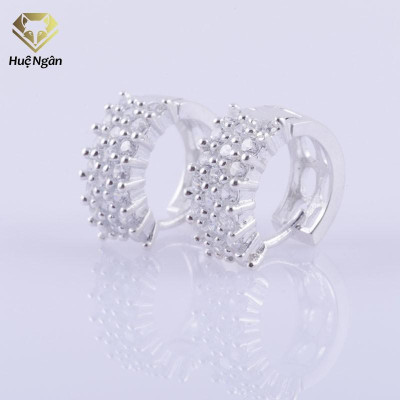 Bông tai bạc Ý 925 Huệ Ngân - Bông vòng đính đá trắng SE041