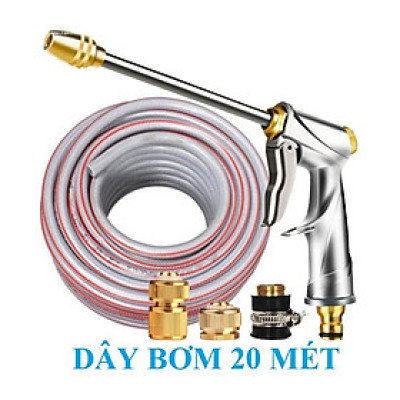 Bộ dây vòi xịt nước rửa xe, tưới cây . tăng áp 3 lần, loại 20m 206701-1 đầu đồng,cút đồng+ tặng đai