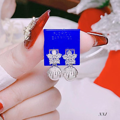 Bông tai bạc hoa treo trai chất liệu bạc s925 MS75b