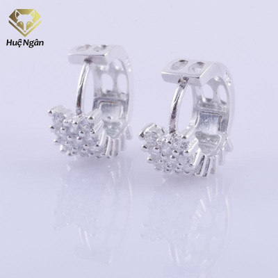 Bông tai bạc Ý 925 Huệ Ngân - Bông vòng đính đá trắng SE041