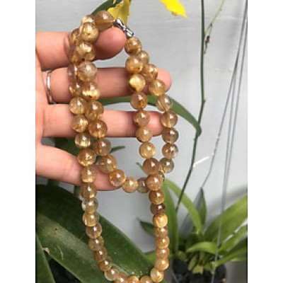 VÒNG CHUỖI ĐEO CỔ ĐÁ THẠCH ANH TÓC VÀNG ĐỒNG TRỤC VIP ĐẸP 9mm ĐÁ THIÊN NHIÊN RẤT SANG