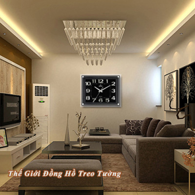 Đồng Hồ Treo Tường KIM TRÔI EASTAR Chữ Nhật Mặt Đen – Mặt Kính 3D – Bộ Số Nổi Ánh Kim Bạc – Kèm Pin Maxell