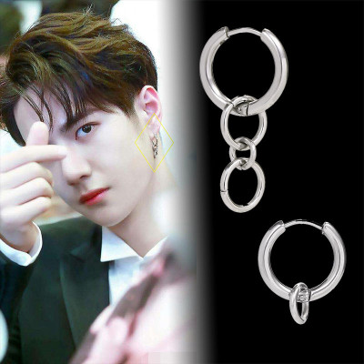 Đôi khuyên tai bông tai unisex chuỗi tròn bất đối xứng 