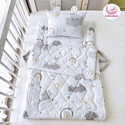Combo Chăn Gối Nệm 5in1 gấp gọn cho bé đi học Katina House, vải Tencel Micro mềm mát, dày dặn êm ái
