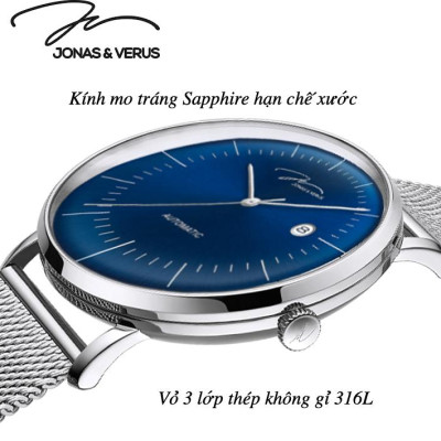 Đồng hồ đeo tay Nam hiệu JONAS & VERUS Y01563-A0.WWLBW, Máy Cơ (Automatic), Kính mo tráng sapphire, Dây Lưới thép không gỉ 316L