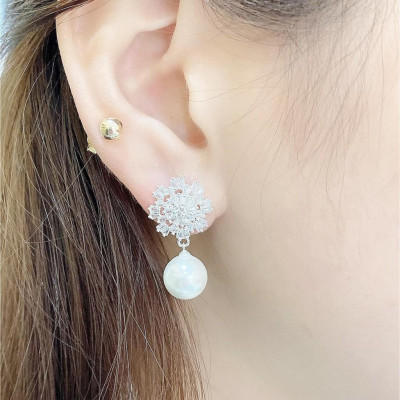 Bông tai bạc thời trang gắn trai chất liệu bằng bạc s925 MS08g