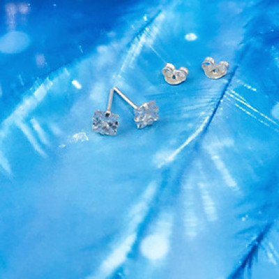 Bông Tai Bạc Chuẩn 925 Nụ Đá Vuông Kiểu Hàn Quốc Đơn Giản Sang Trọng Tinh Tế BẠC HIỂU MINH HT343