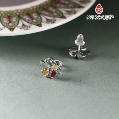 Bông tai cỏ 4 lá tourmaline 11mm - Ngọc Quý Gemstones