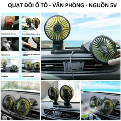 BỘ QUẠT ĐÔI 3 CẤP ĐỘ GIÓ SIÊU MÁT LẠNH TRÊN XE HƠI ÔTÔ CẮM CỔNG USB THUẬN TIỆN 