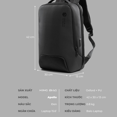 Balo Laptop 15.6 Inch KINGBAG APOLLO Cao Cấp, Bền Bỉ - Hàng Chính Hãng