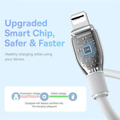 Cáp sạc nhanh, truyền dữ liệu cho Ai-phôn Ba-se-us Pudding Series Fast Charging Cable USB to Lai-nin 2.4A - Hàng chính hãng