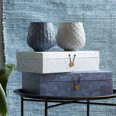 Bộ 2 hộp đựng | JYSK Haagn | giấy nén | xanh/trắng | D32xR23x10cm / D29xR18xC8cm