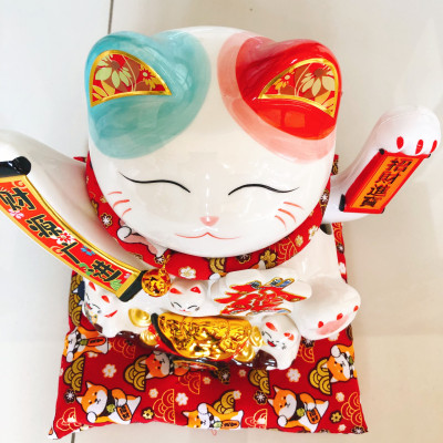 Tượng Mèo Thần Tài vẫy tay chiêu tài lộc 23cm bằng gốm sứ, mẫu giao ngẫu nhiên- Hàng chính hãng