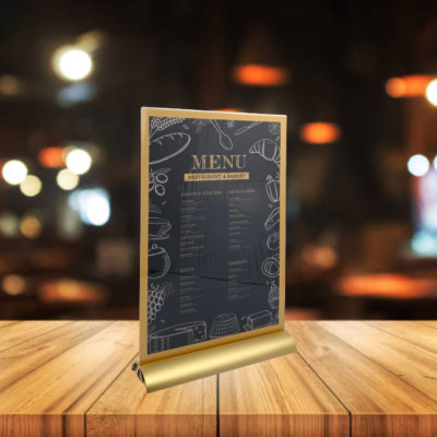 Kệ menu nhà hàng, Standee mica để bàn, Bảng quét mã QR Code, Kệ mica 2 mặt Enter E40 100x150mm đế nhôm cao cấp A6
