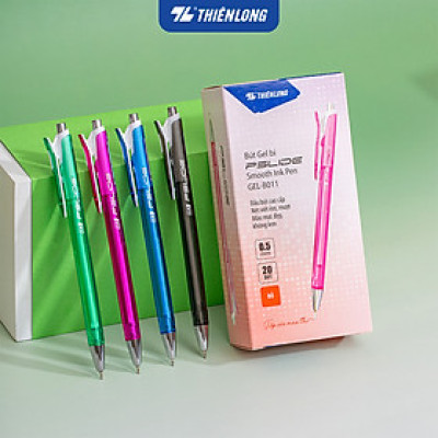 Combo 20 Bút Gel B Thiên Long GEL-B011 ngòi 0,5mm mực xanh đỏ đen kiểu dáng đơn giản có đệm mềm giúp cầm tay êm