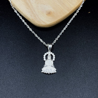 Dây Chuyền Bạc Xoắn Kép 50cm Kèm Mặt Quan Thế Âm Bồ Tát Đính Đá Chính Hãng Bạc Hiểu Minh DMD513