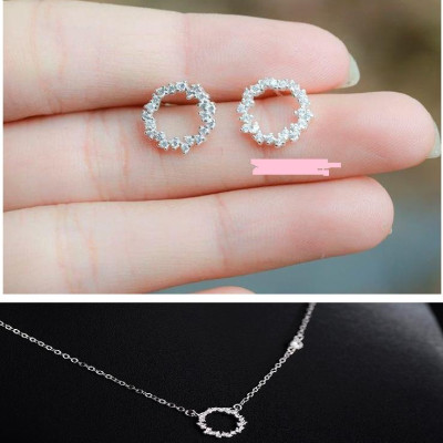 Bộ trang sức nữ 2 món mặt tròn đính đá Huyền thoại biển xanh