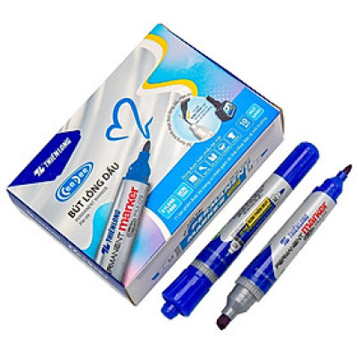 Hộp 10 Cây Bút Lông Dầu 2 Đầu PM09 - Mực Xanh